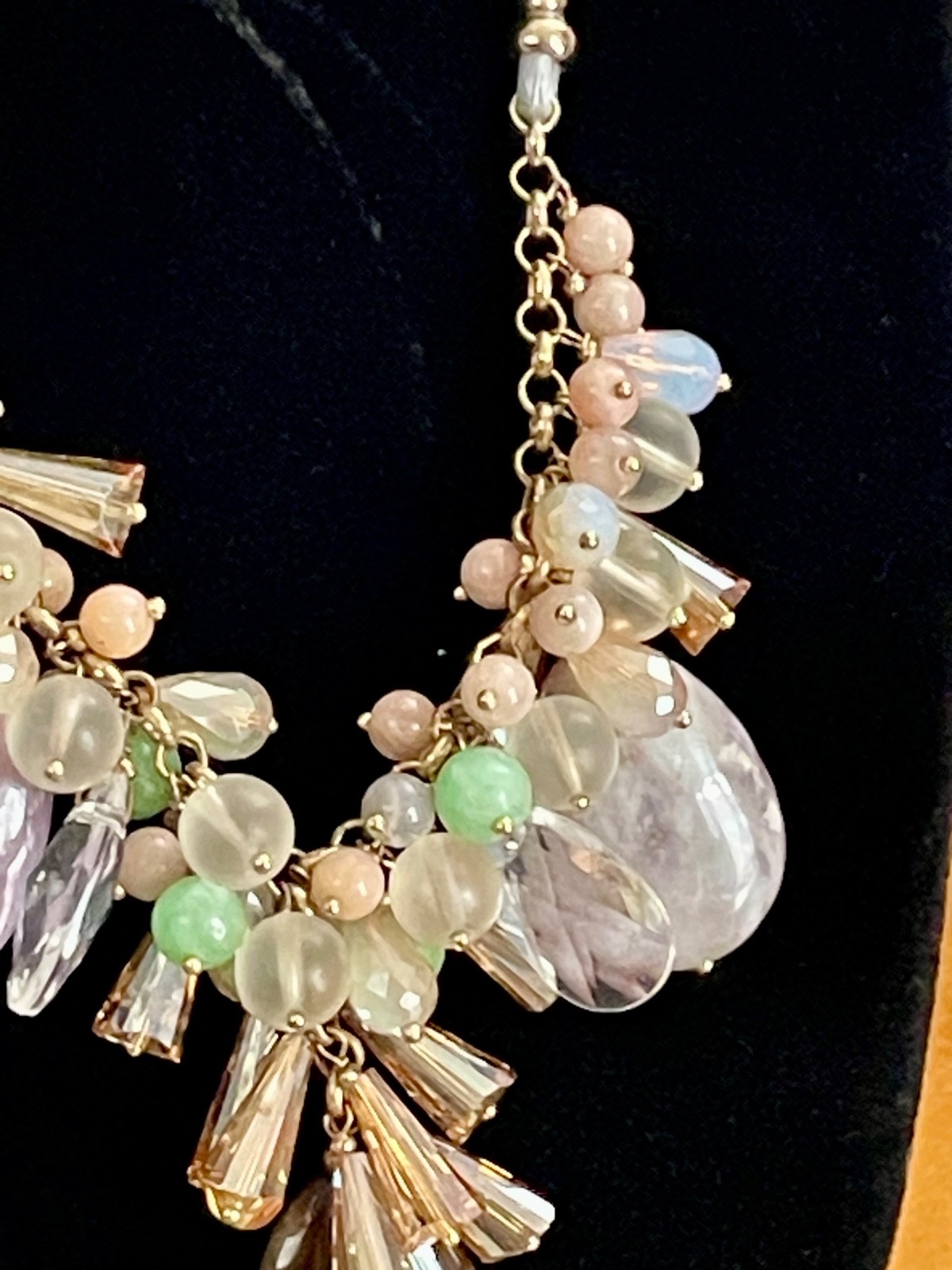 Anthropologie Nakamol Beaded Necklace Crystal Rhinestone Natural Stone Drops