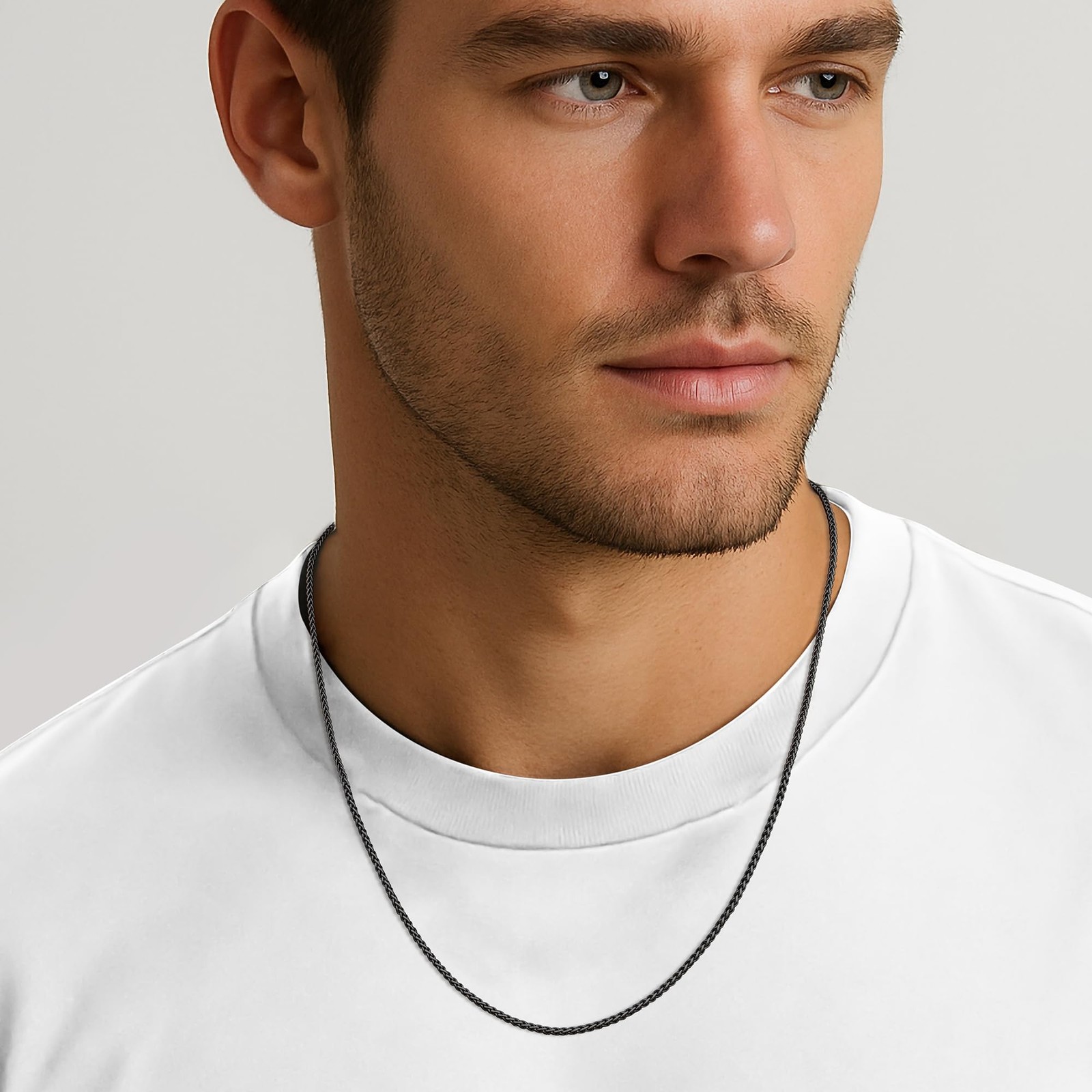 Black Chain Necklace for Men, 2.2mm Mens Necklace Chain, Stainless Steel Whea…