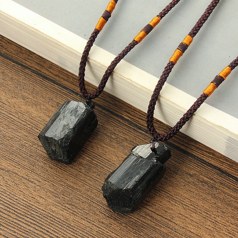 Black Tourmaline Pendant Healing Reiki Lucky Raw Crystal Men Women Necklace Gift
