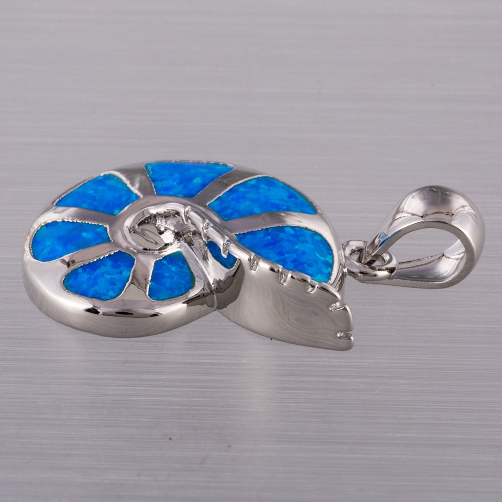 Conch Shell Ocean Blue Fire Opal Silver Jewelry Necklace Pendant