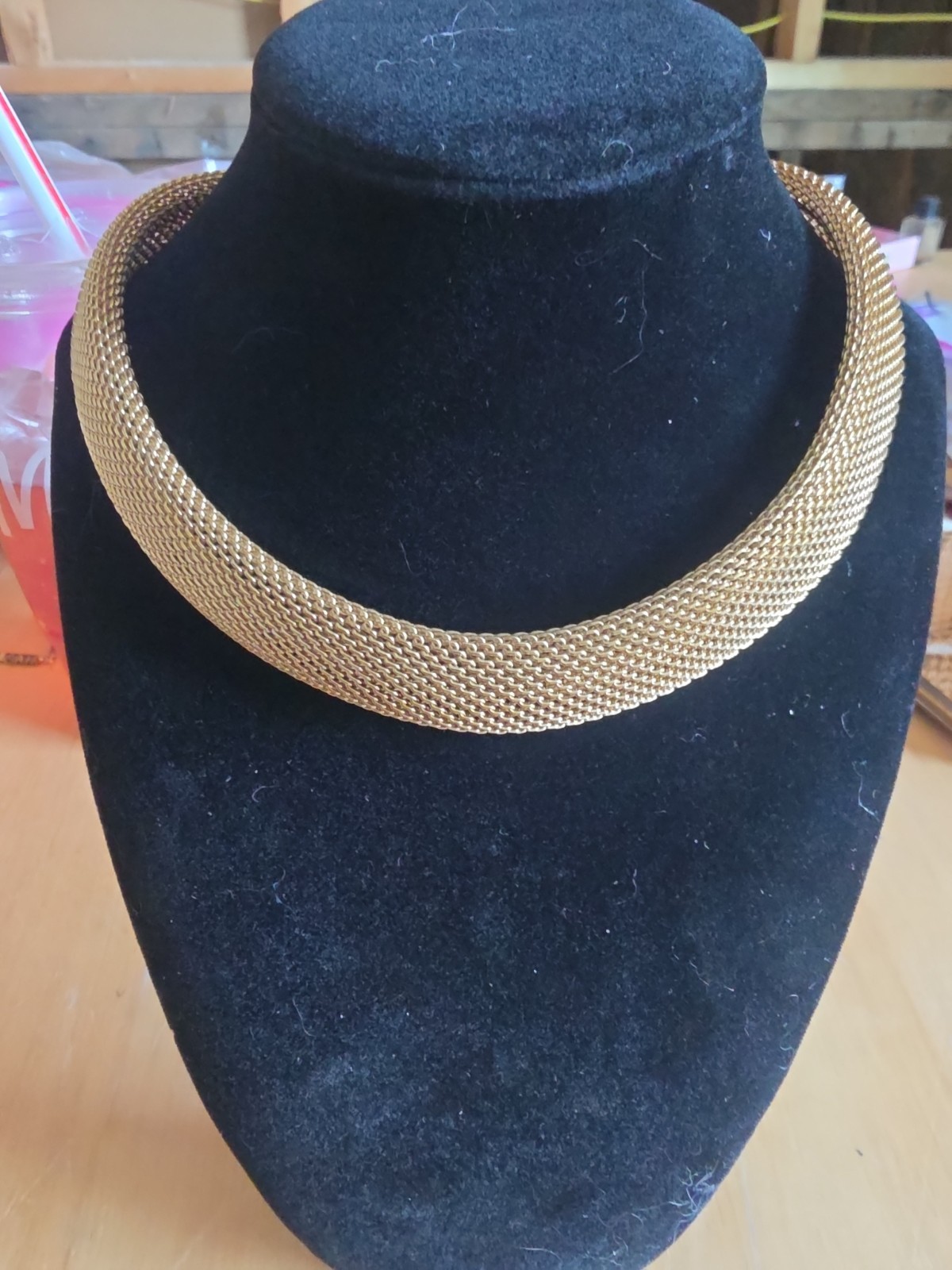 LRL Lauren Ralph Lauren Gold Plated Chunky Mesh Collar Choker Band Necklace VTG