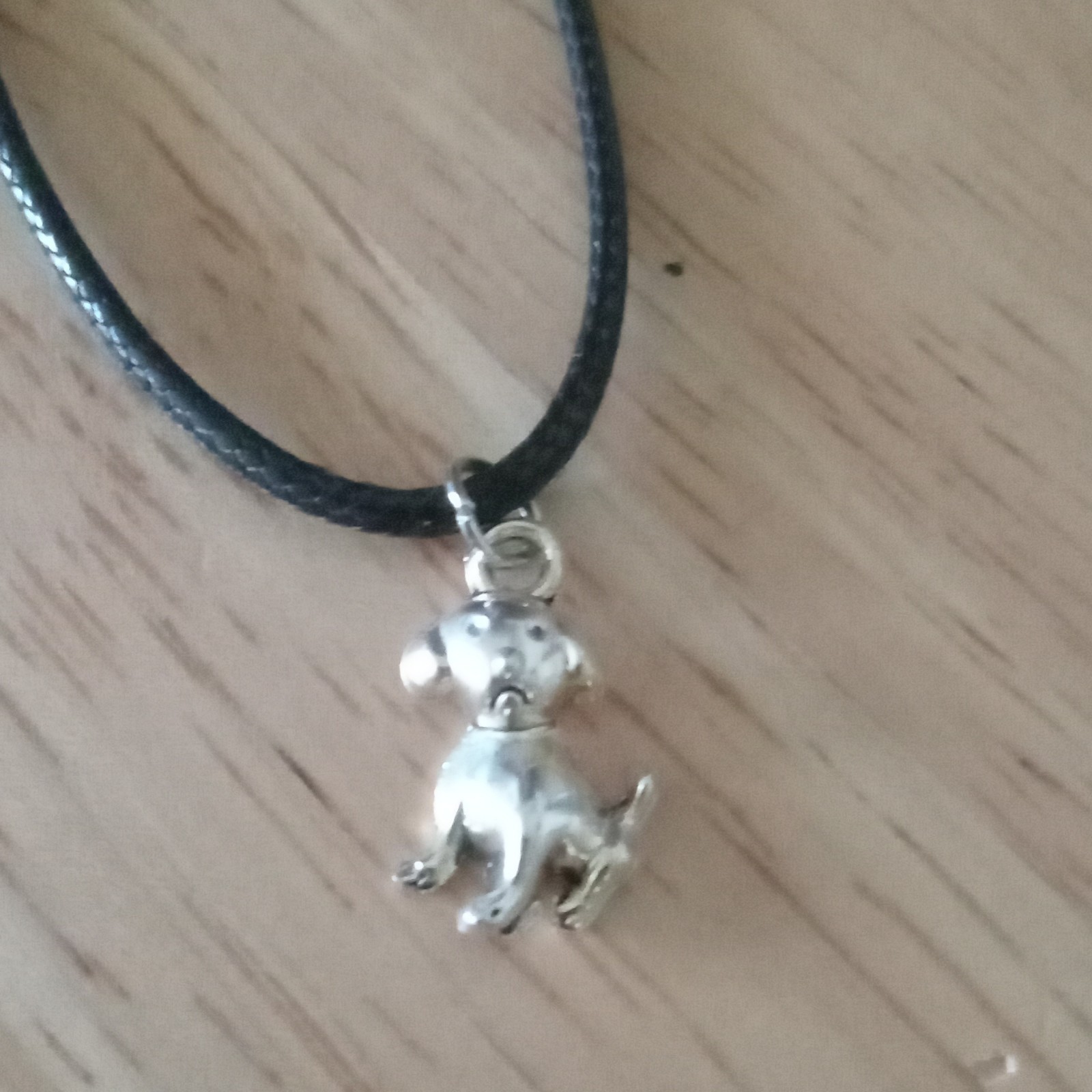 Dog Charm Pendant Necklace Adjustable Black Cord Silver Tone Lobster Closure