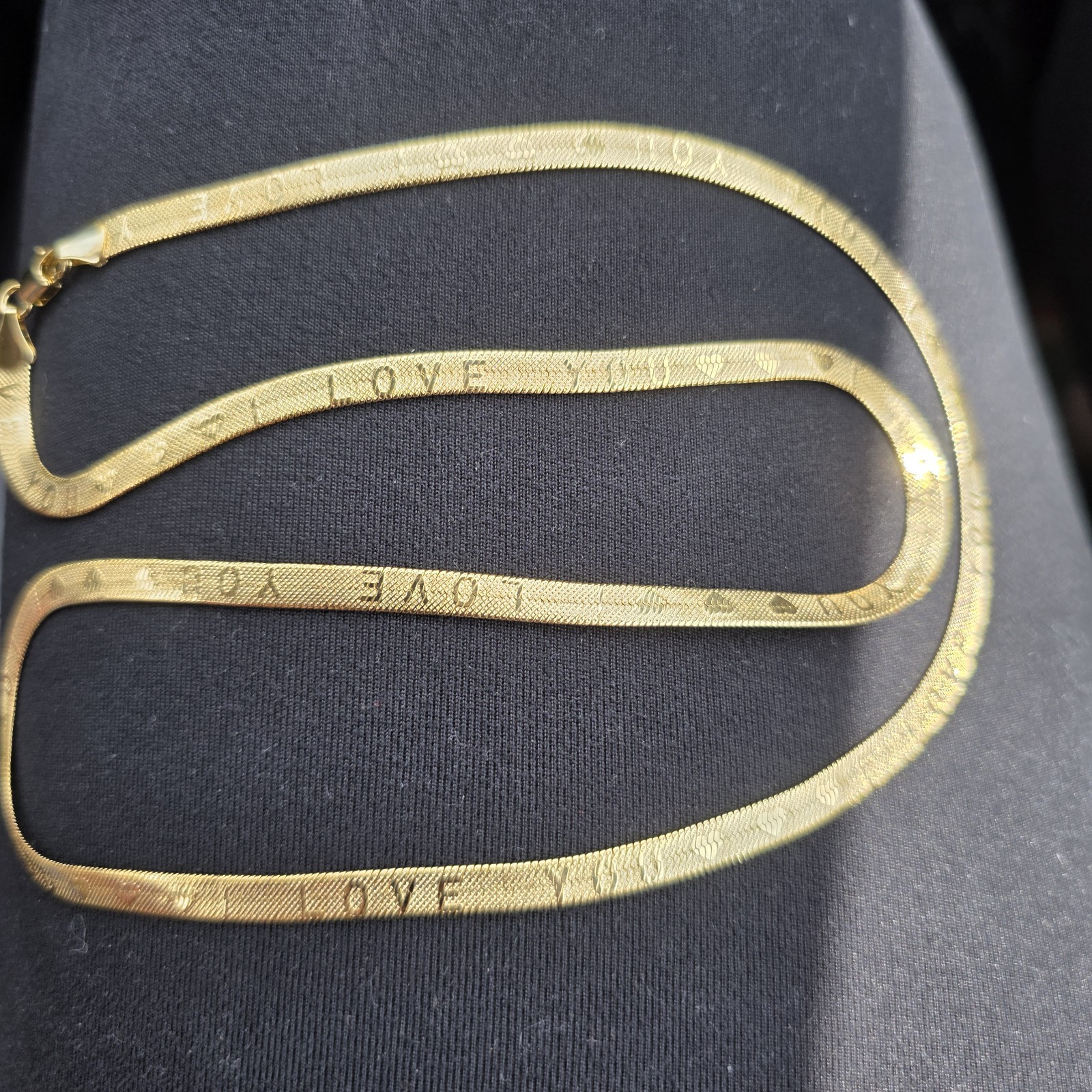 14K Yellow Gold Herringbone Chain Necklace, Lobster Clasp, Love Engraved