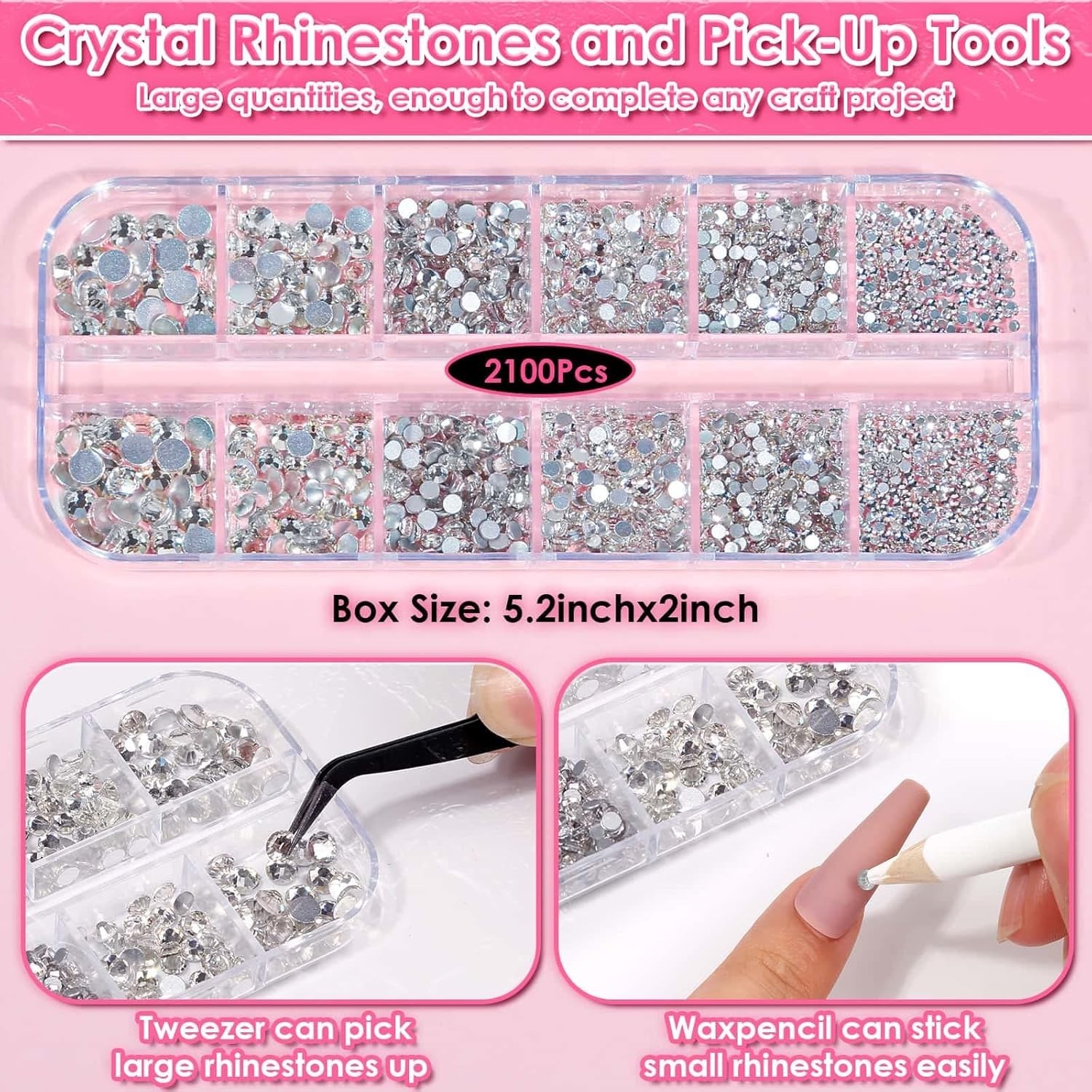 2100 Assorted Glass Rhinestones & Waterproof Adhesive for Crafting Perfection