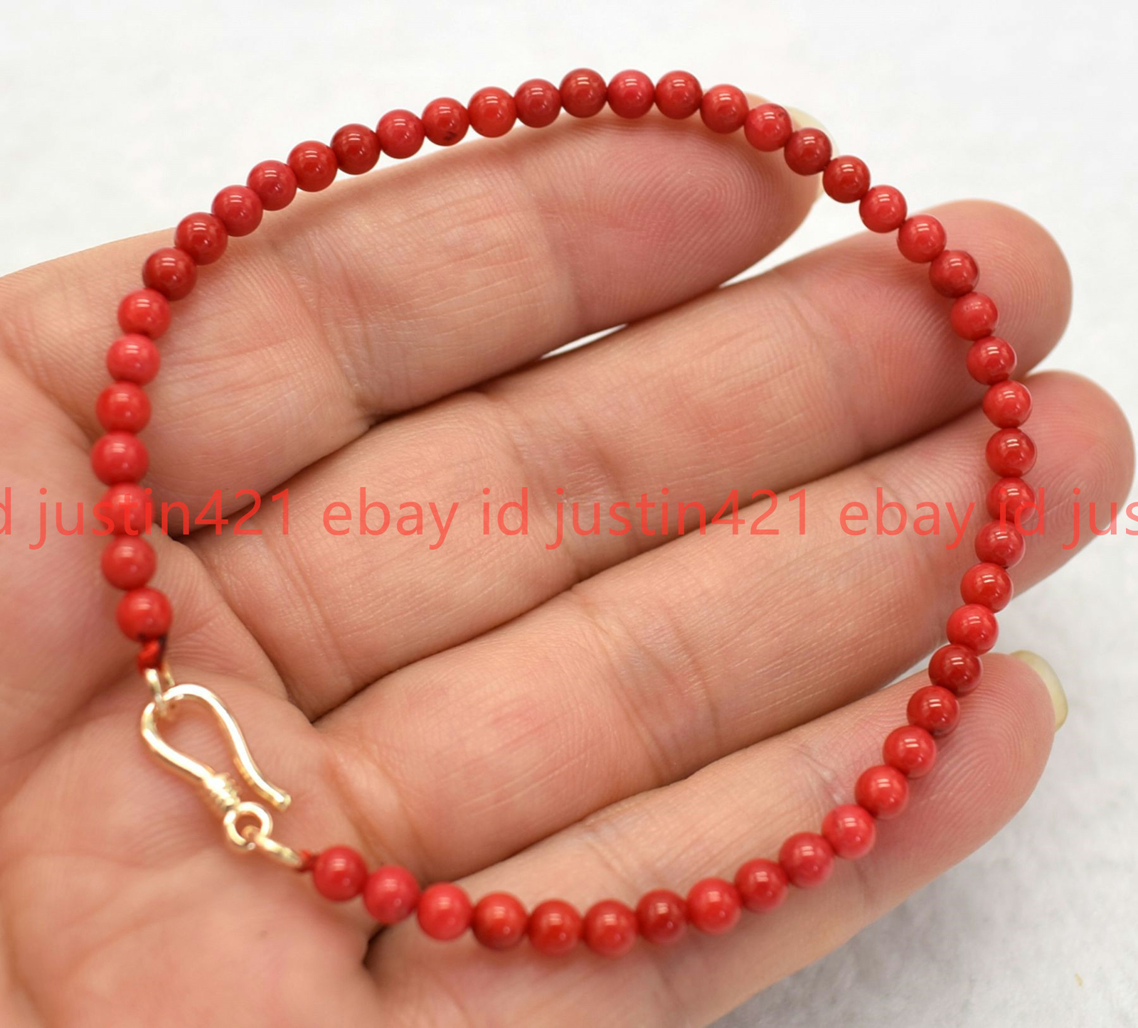 AAA+ Genuine Natural 4mm Red Coral Round Beads Necklace Bracelet 18/7.5 In