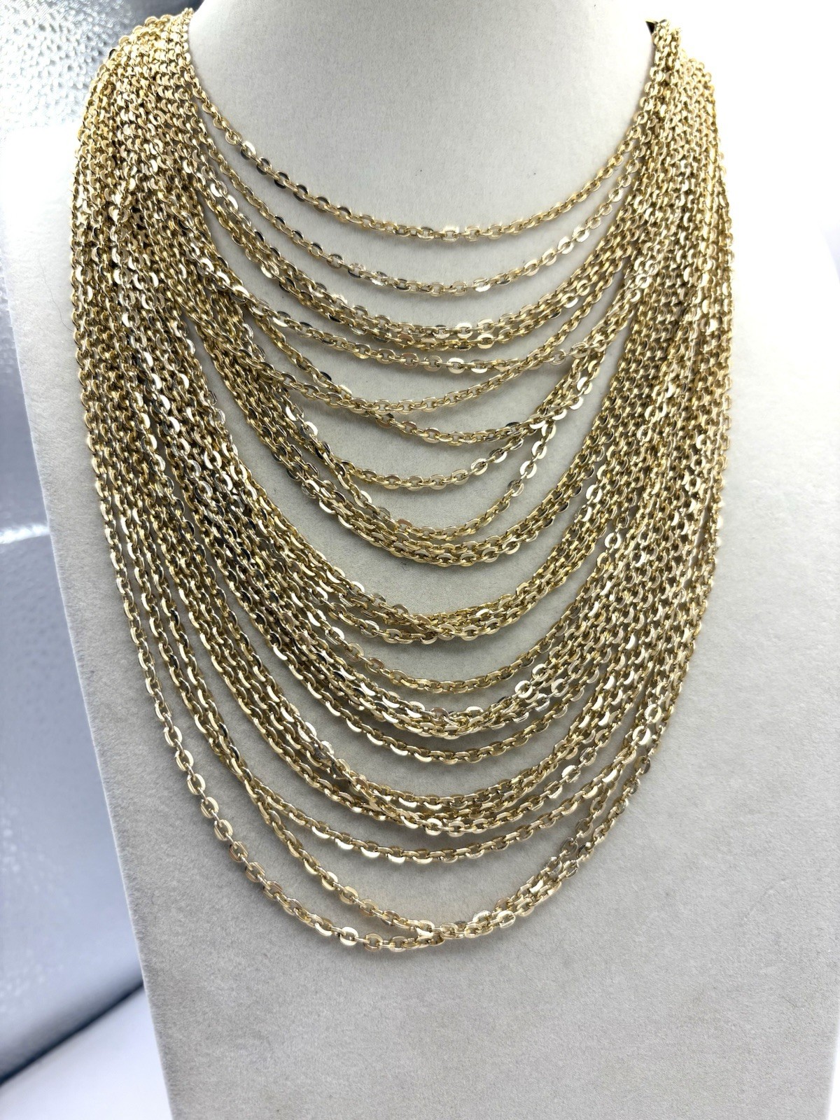 Gold Tone Chain Drape Statement Collar Necklace Multistrand West Germany