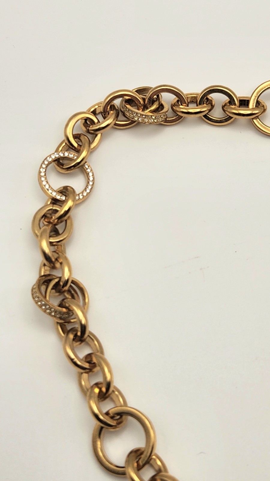 Michael Kors Gold Tone 26″ Rolo Link Necklace Crystal Pave Toggle Statement