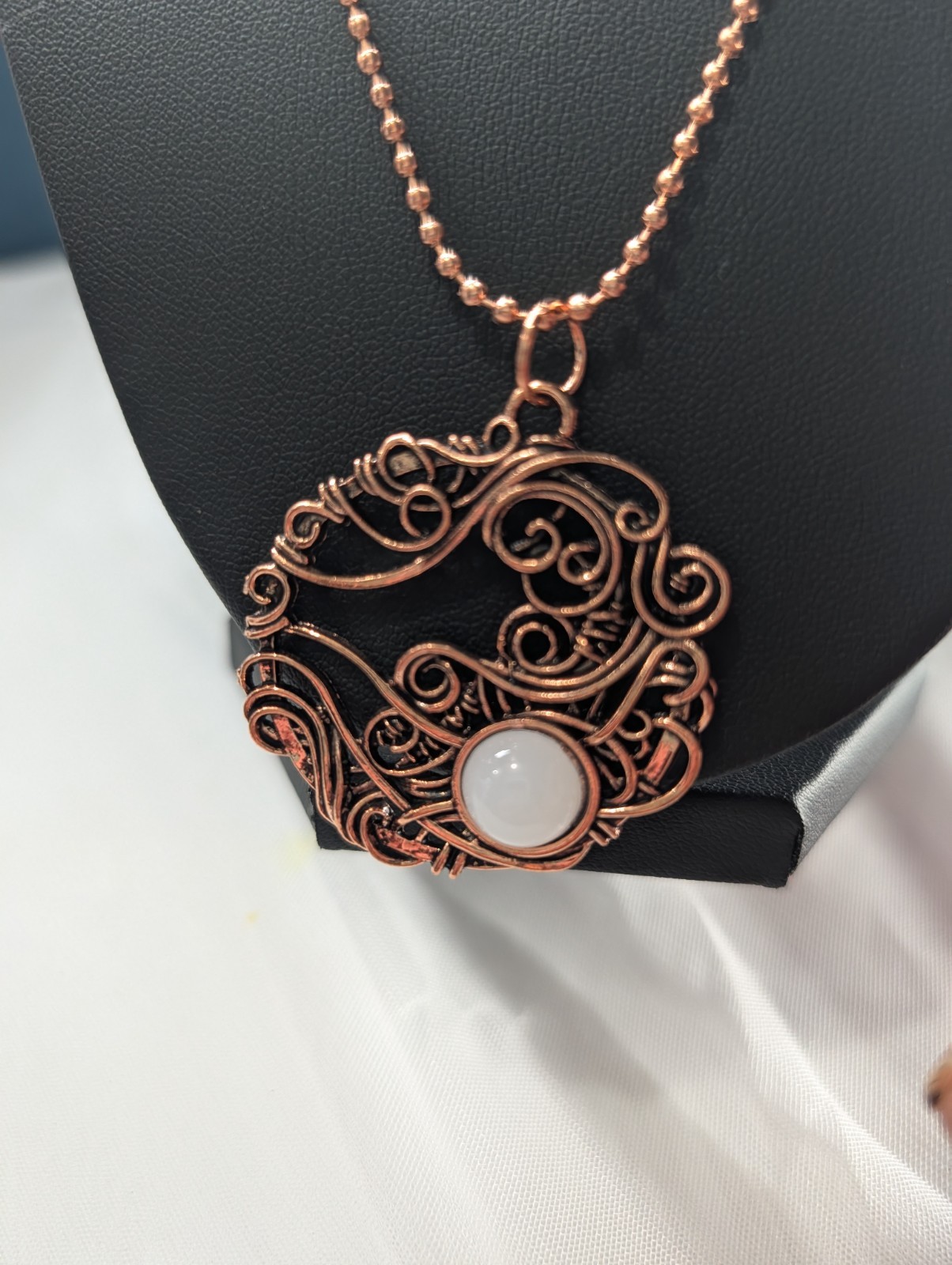 Copper Tone Round Filigree Charm Pendant Necklace Ball/Bead Chain Barrel