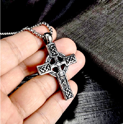 Large Solid CELTIC CROSS IRISH KNOT Pendant 925 Sterling Silver 22″ necklace MEN