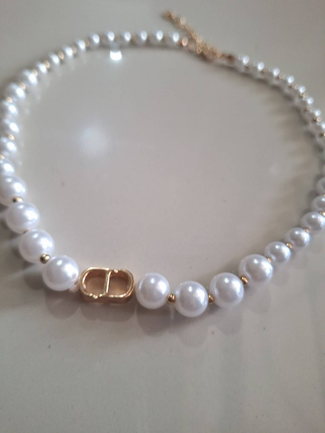 Necklace Earrings Bracelet Faux Pearl Silver Gold Chain Woman CD Pendant Strand