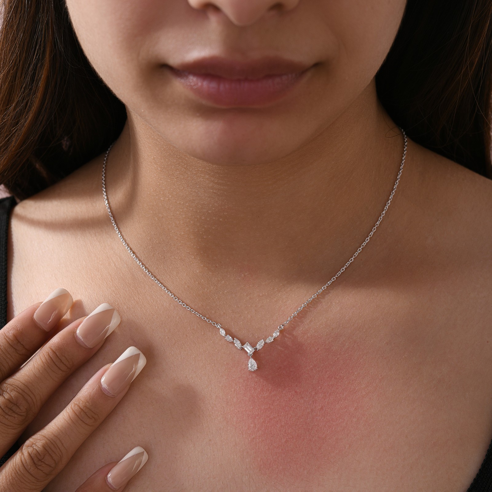 Gorgeous Necklace Pear & Marquise Cut Simulated Diamond In 14K White Gold Plated
