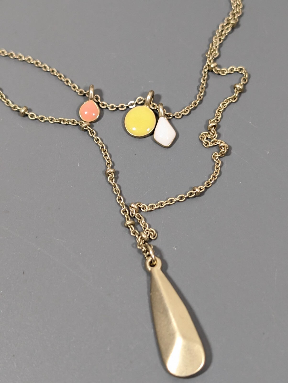 LOFT Yellow White Teardrop Layered Gold Tone Necklace Boho Coastal 15 in