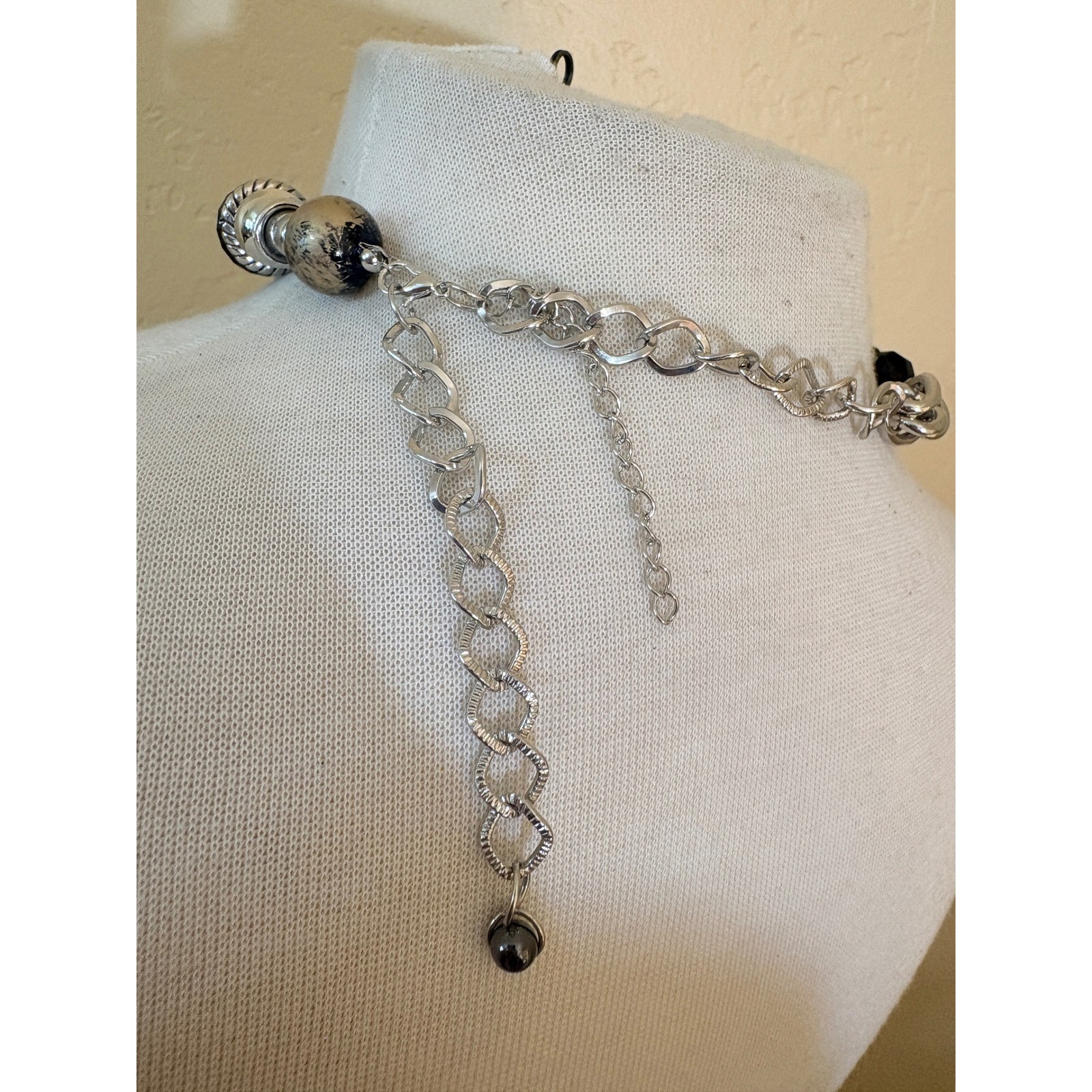 Chunky Silver Black Woven Chain Charm Choker Necklace Heart Flower Y2K Grunge