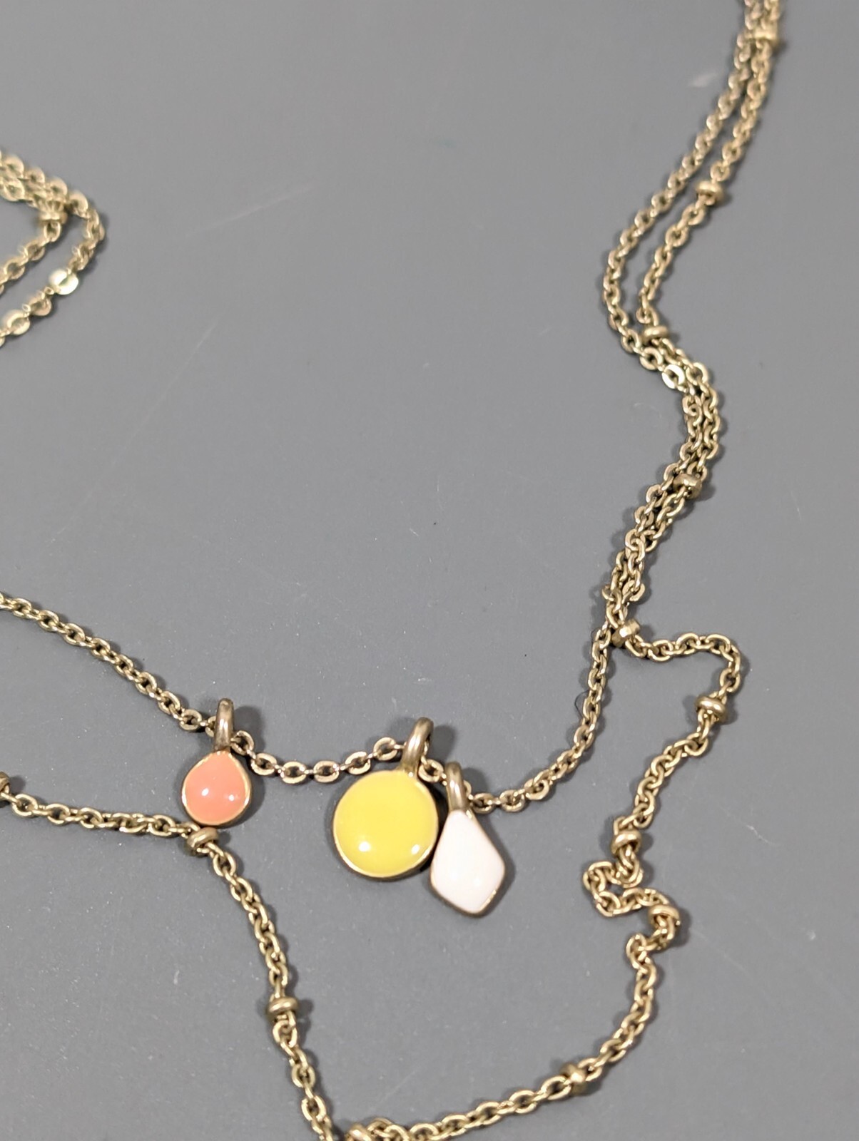 LOFT Yellow White Teardrop Layered Gold Tone Necklace Boho Coastal 15 in