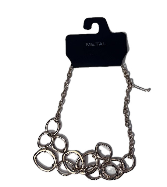 METAL Gold Tone Hammered Open Circle Link Statement Necklace 16-18in New
