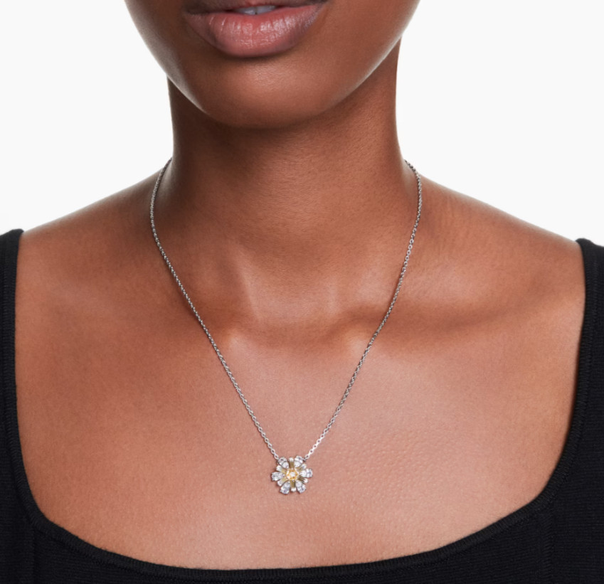 Swarovski Idyllia pendant Flower, Yellow, Rhodium plated 5679939
