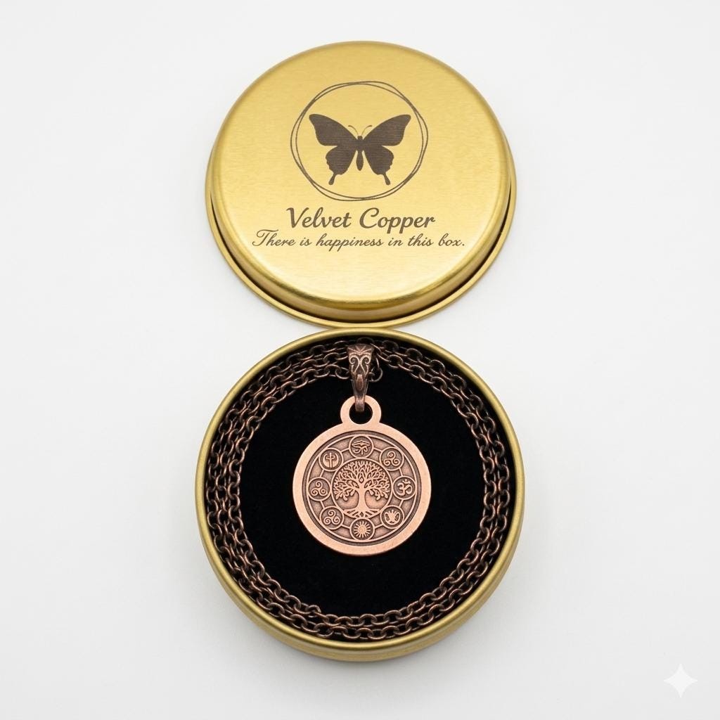 Pure Copper Spiritual Tree of Life + Eye of Horus Necklace – Handmade Boho Gift