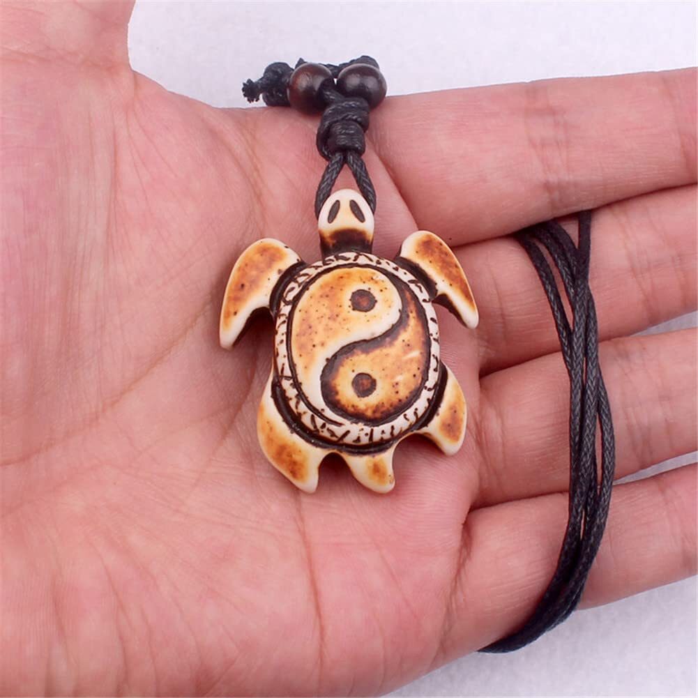 Unisex Adults Tai Chi Yin Yang Turtle Necklace Black and White, 16 Inches