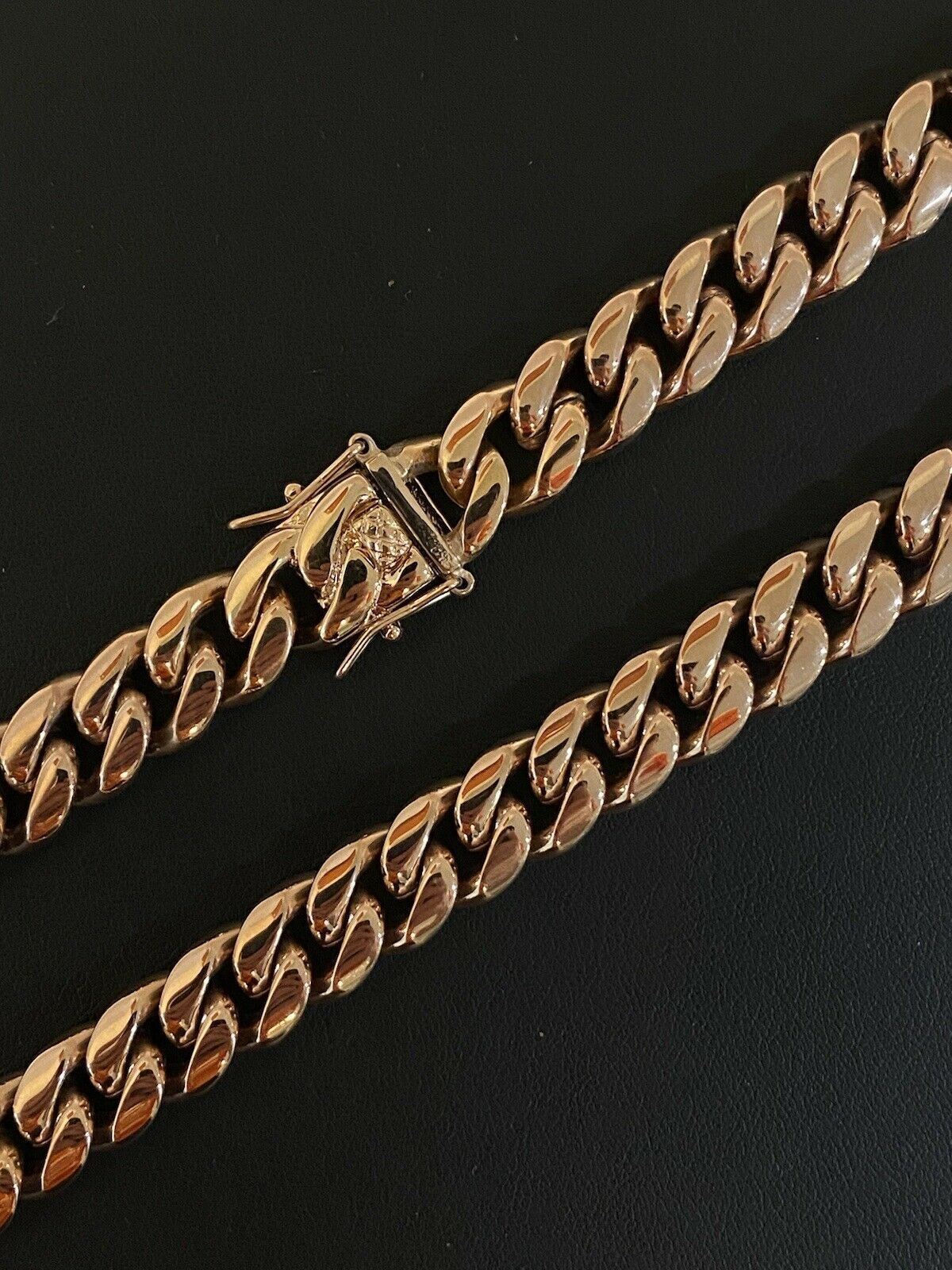 12mm 20″ Mens Miami Cuban Link Choker 14k Rose Gold Plated Stainless Steel Chain