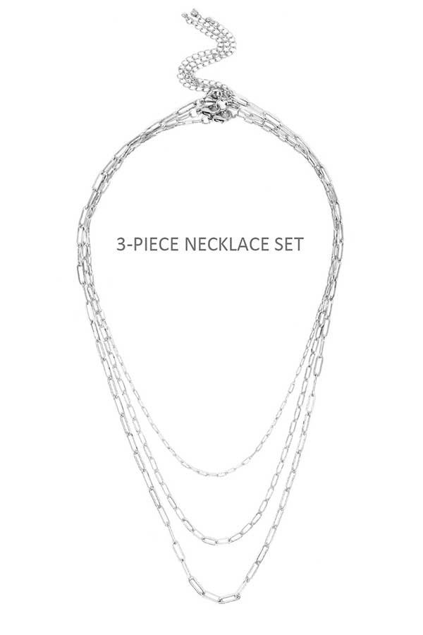 3 Piece Rhodium Plated Necklace