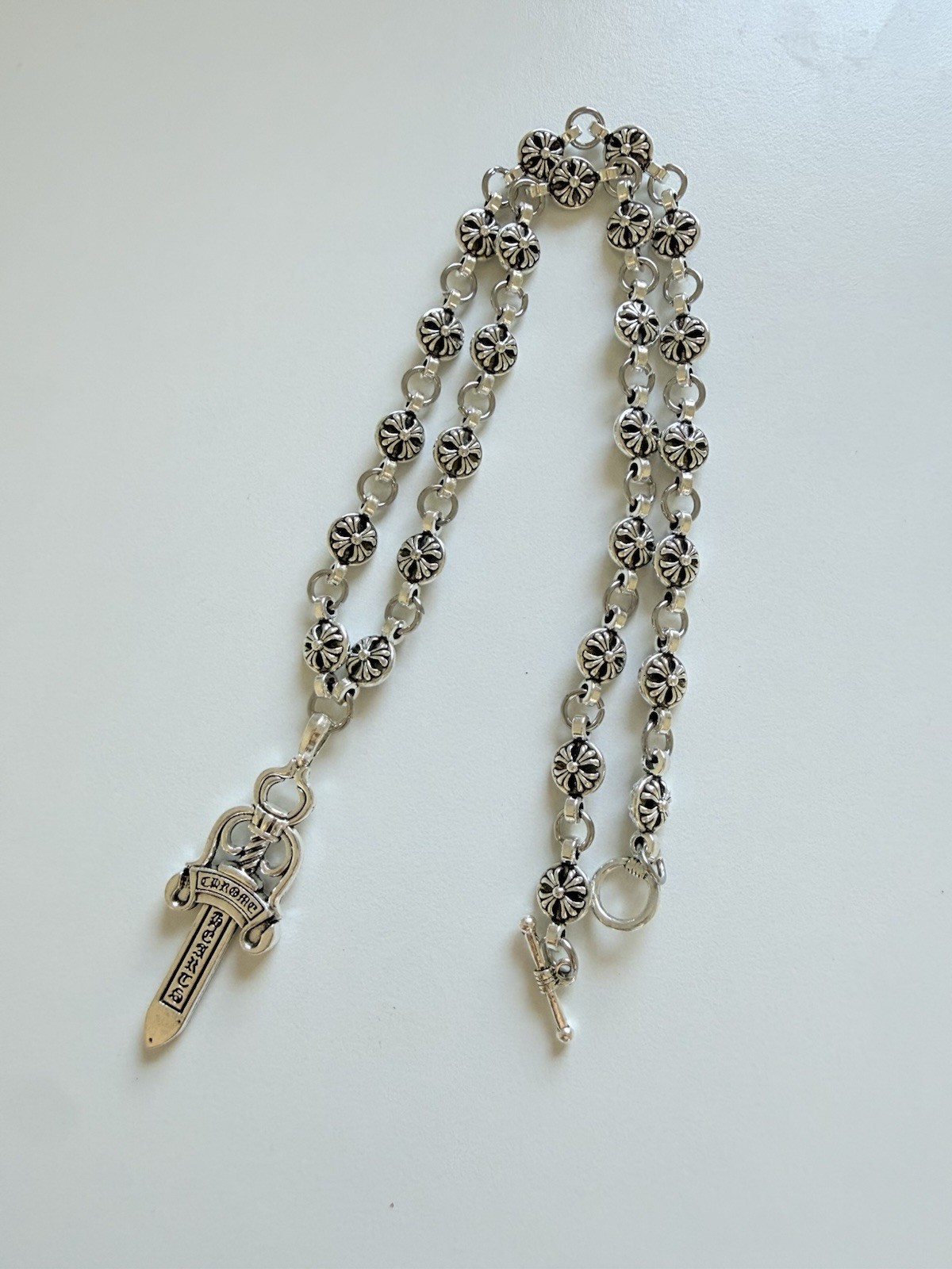 CH style silver cross sword dagger necklace 50cm