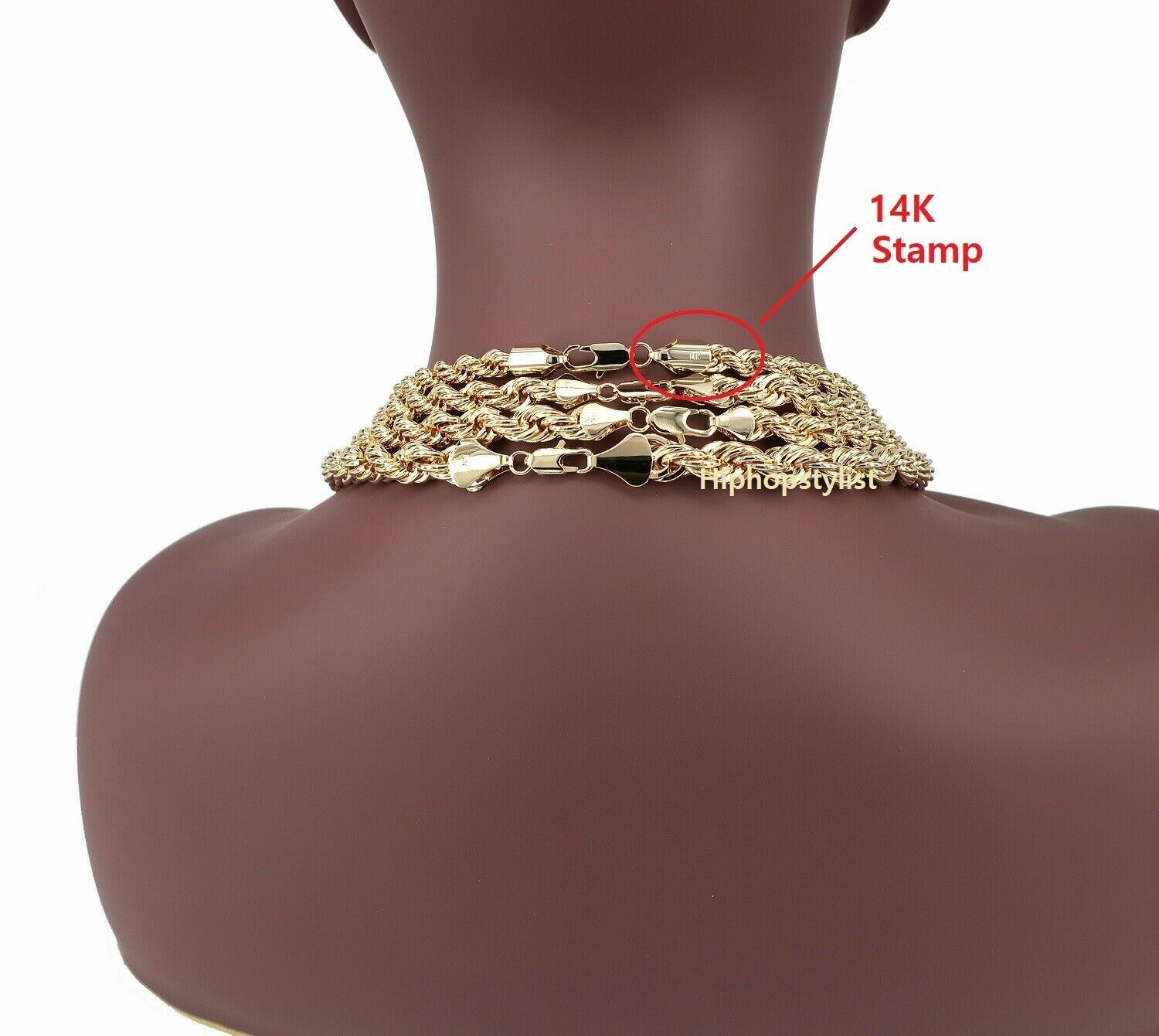 14k Yellow Rope Chain Necklace Bracelet 7mm 8mm 9mm 10mm Width Gold Plated