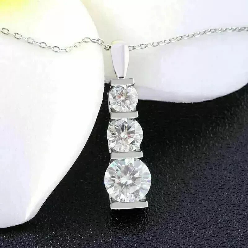 2.30Ct Round Cut Simulated Diamond Three Stone Pendant In 14K White Gold Plated