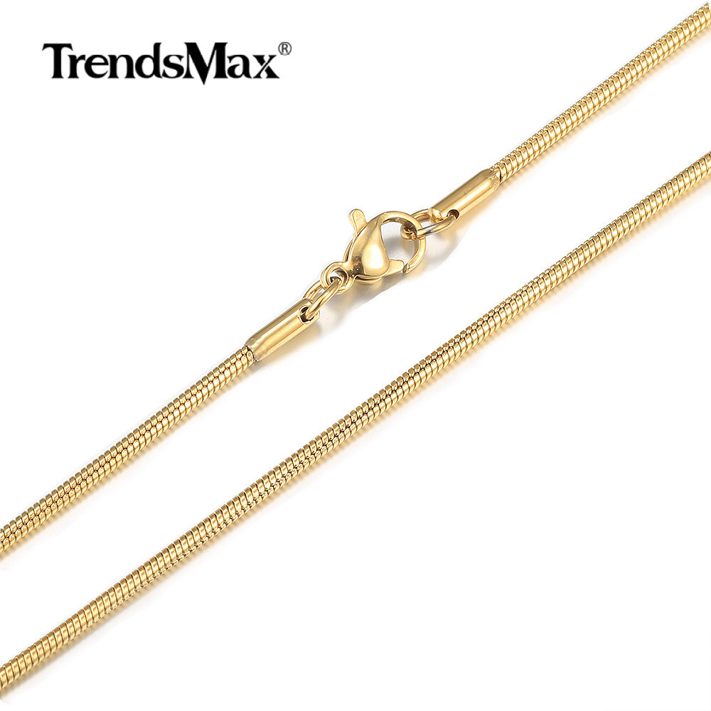 0.9-2.0mm Gold Plated Stainless Steel Square Snake Chain Necklace Women Men Link