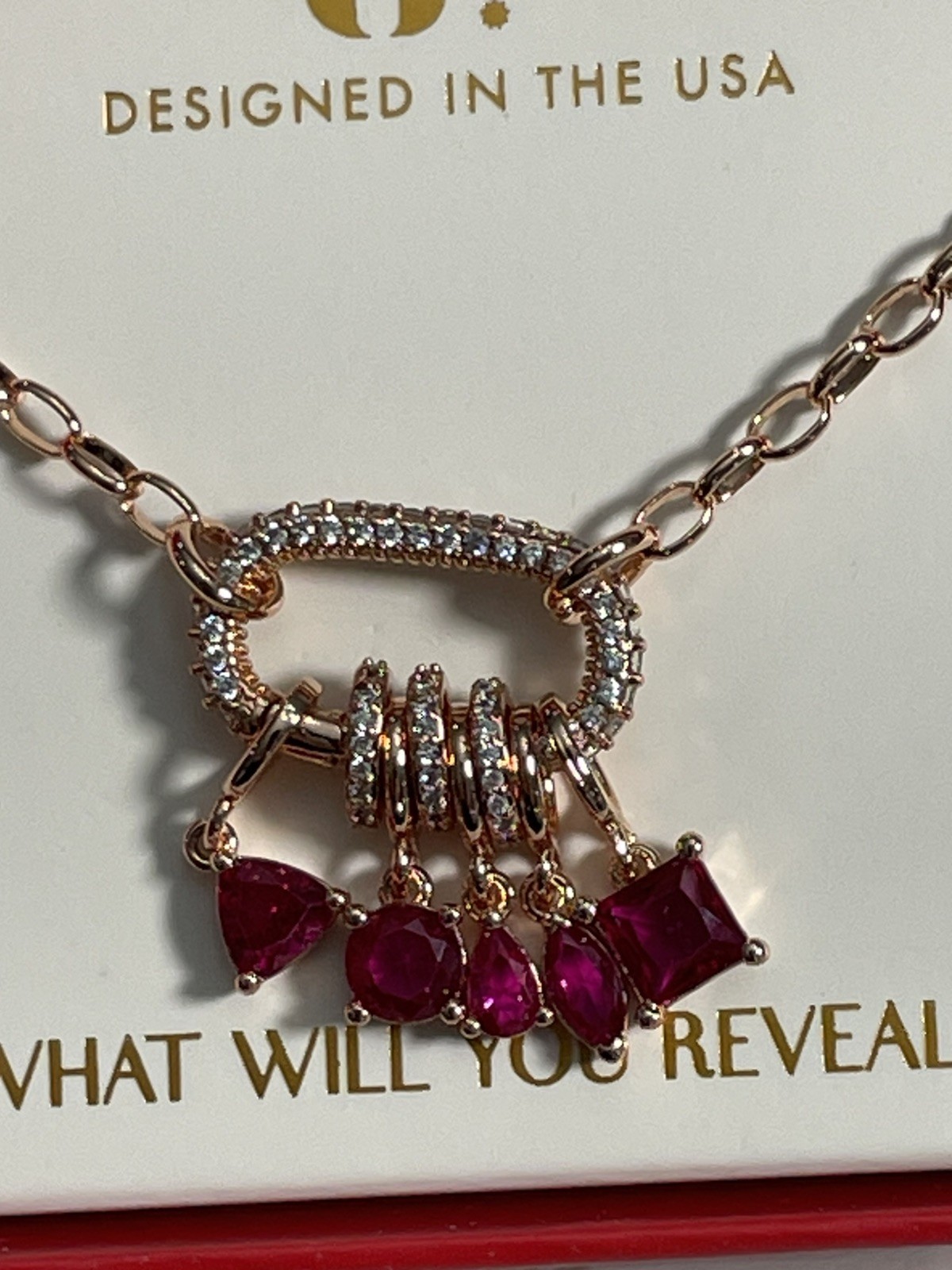 Bomb Party July 2026 “The Anastasia Necklace” Rose Gold/Ruby (Carabiner) NIB