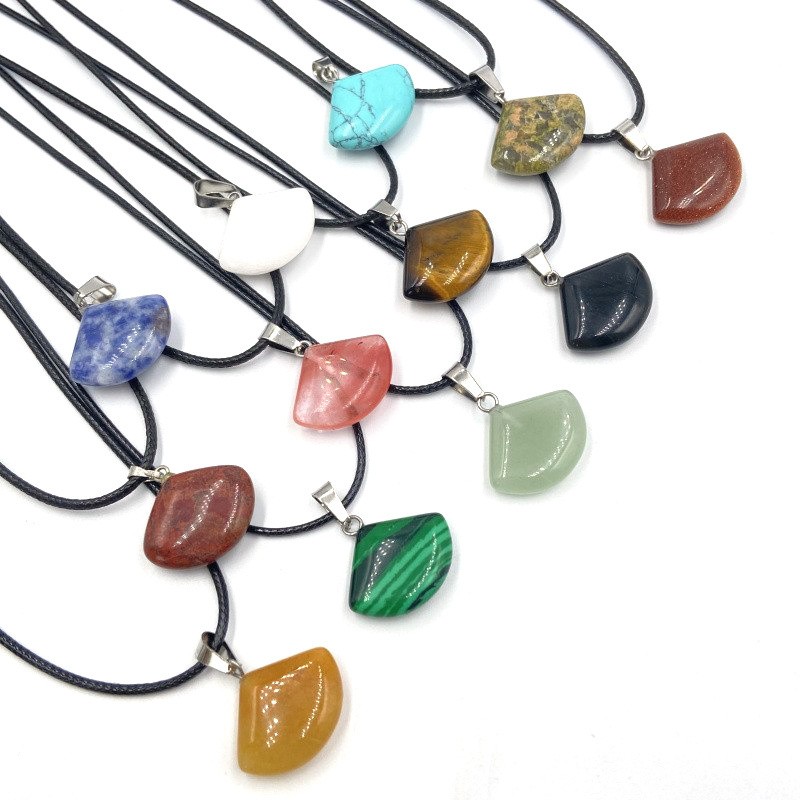 10 Strand 25mm Random Natural GemStone Fan-shape Pendant Necklace 17.5″ C415