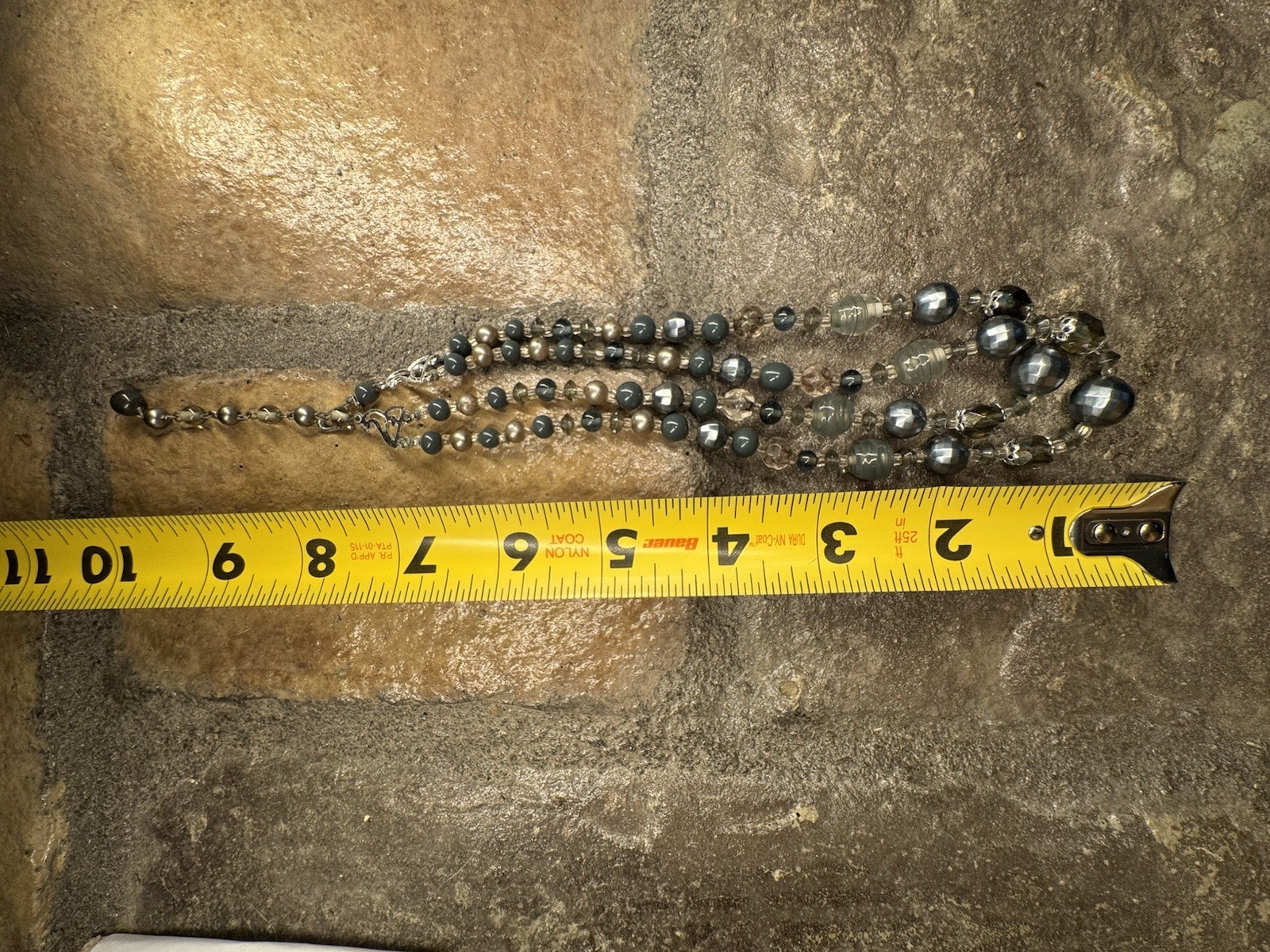Vintage Gray & Silver Glass Beaded Necklace Stamped Japan c1950s 20in Retro Glam