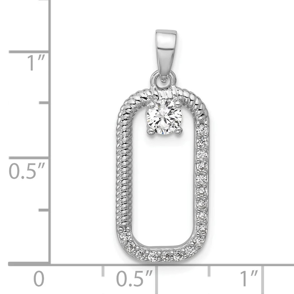 Sterling Silver Rhodium-Plated CZ Textured Rectangle Pendant