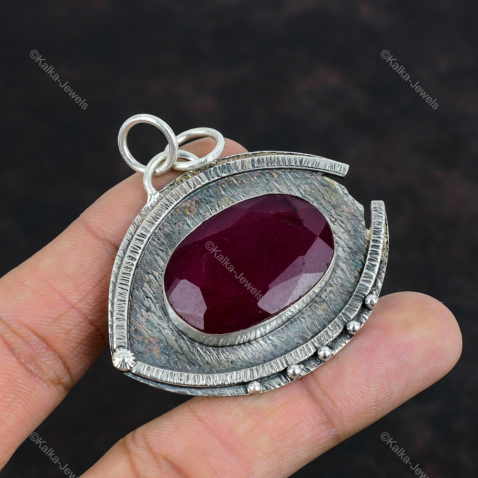 Natural Kashmir Rubi Gemstone Jewelry 925 Sterling Silver Pendant For Girls