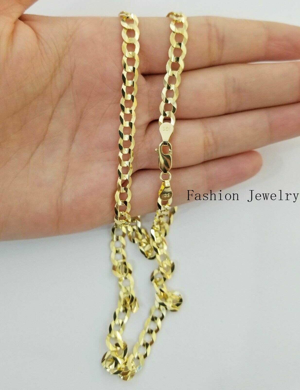 14K Yellow Gold Solid 3mm-10mm Curb Cuban Chain Link Necklace Bracelet 7″- 30″