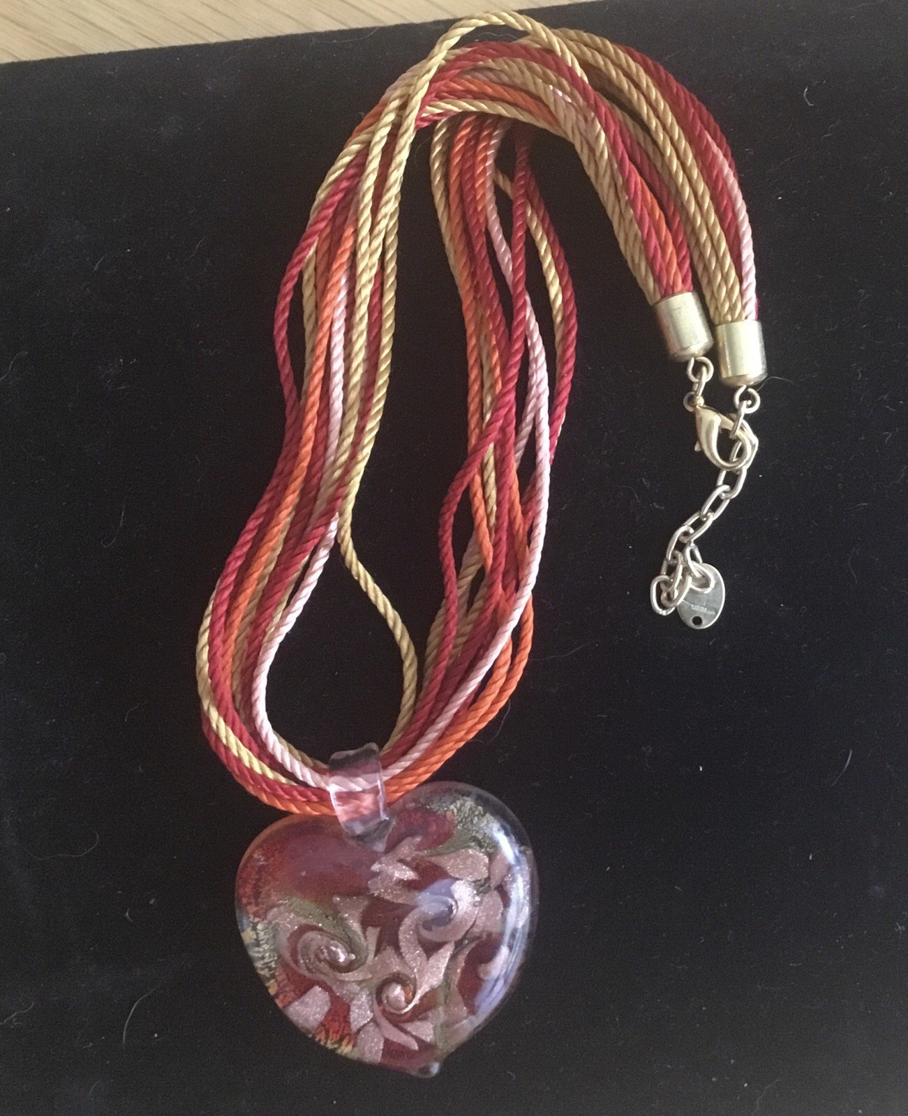 Antica Murrina Venetian Glass Heart Pendant on coloured strings,