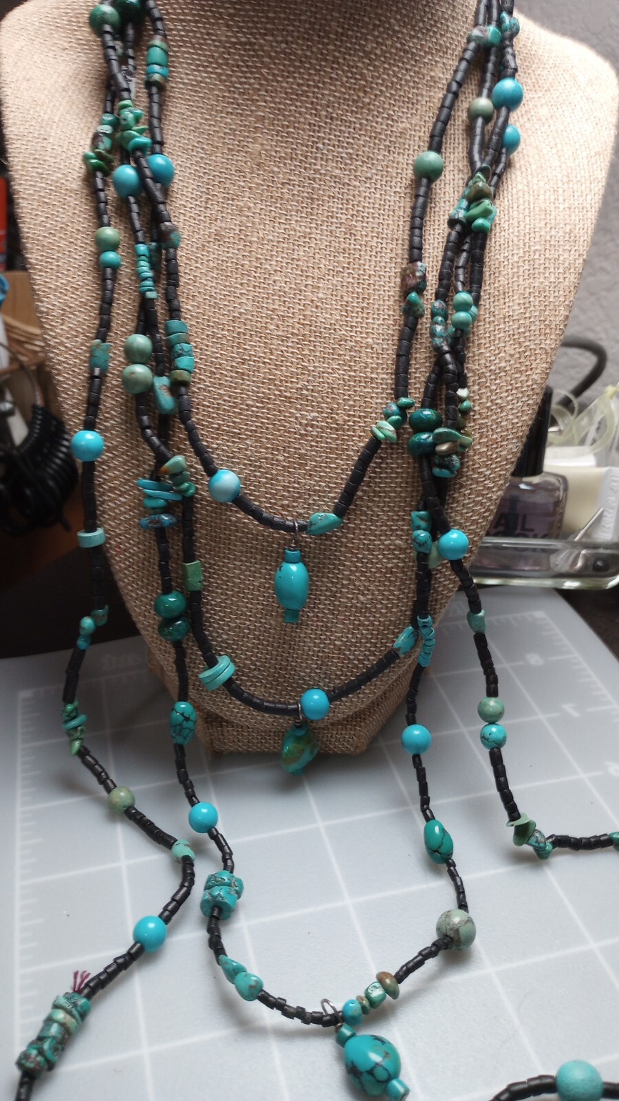 Av925 Marked Closure Hook Blue Rock,Stone Unknown Beaded Multistrand 16″necklace