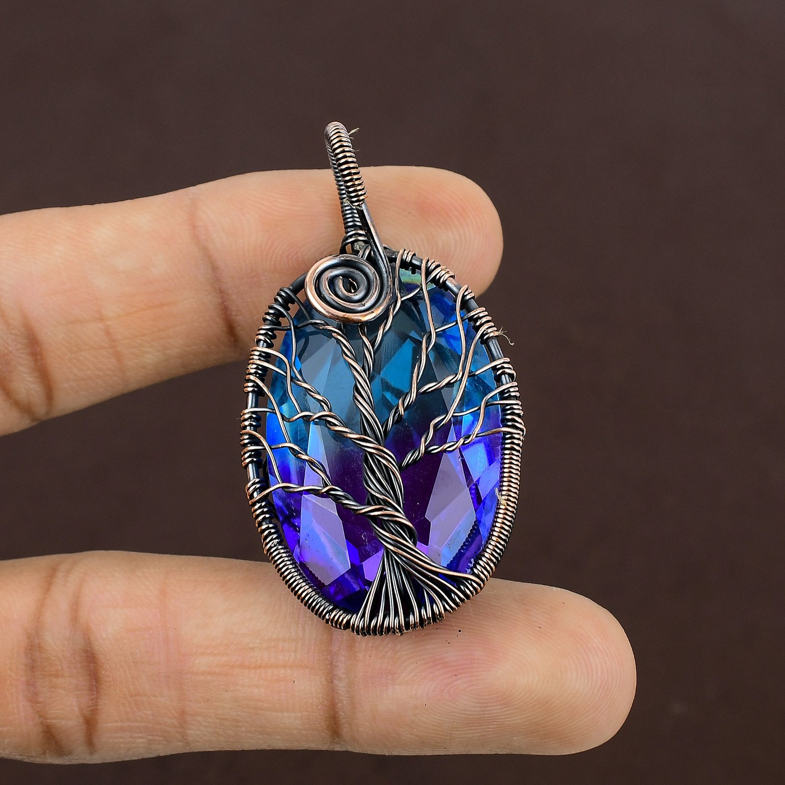 Bi Color Tourmaline Gemstone Copper Wire Wrap Jewely Pendant 2.1″ X-Mas Gift R00
