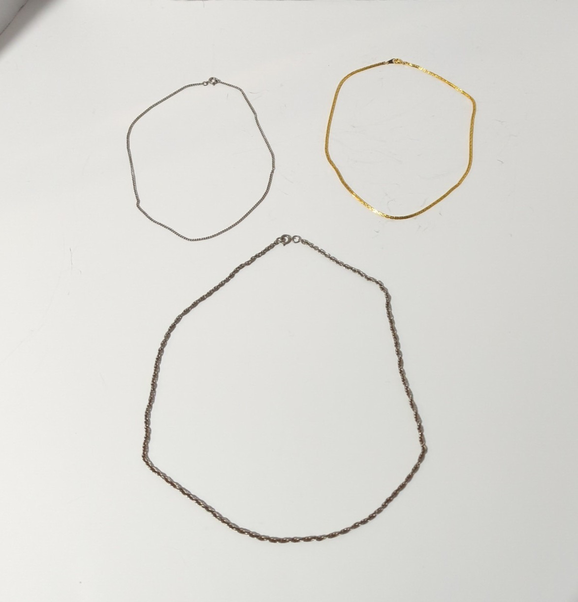 Vintage Chain Necklace Lot Gold Silver Tone Herringbone Twisted Rope Layering 3p