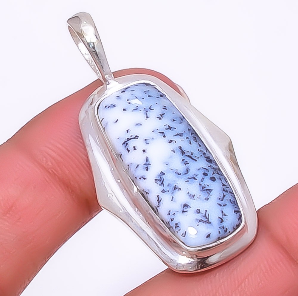 Dendritic Opal – Brazil Handmade Silver Plated Pendant 1.76″ T64
