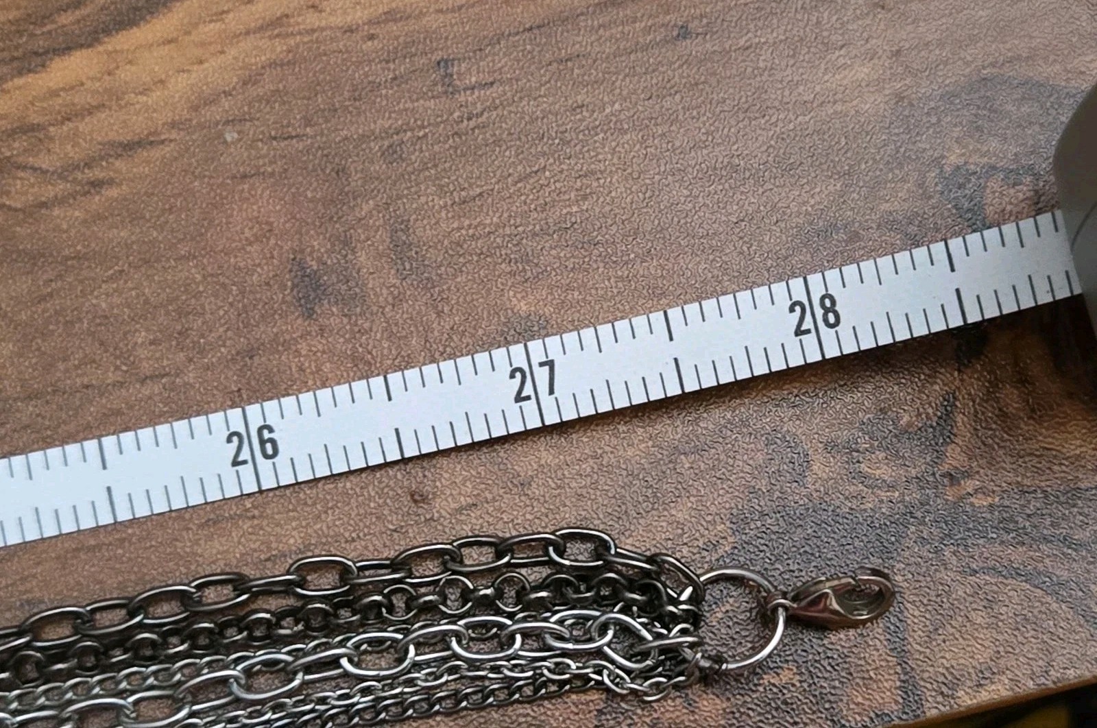 Silver Tone Cable Chain Statement Necklace Clear Round Crystal Beads 28″