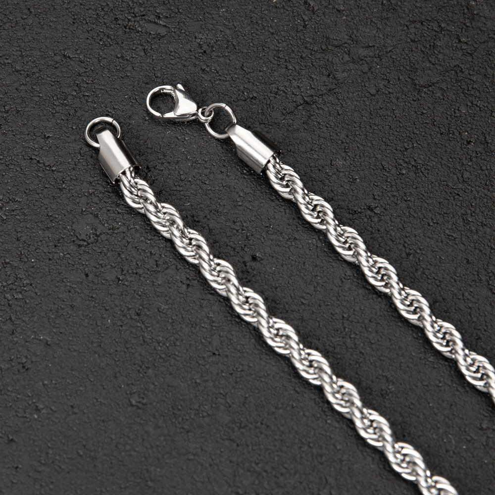 White Gold Plated Solid Heavy 316 Stainless Steel 6MM Twist Rope Chain Necklace