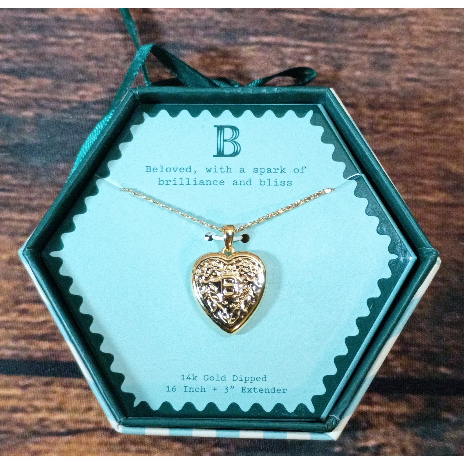 A New Day 14k Gold Dipped Heart Initial B Pendant Necklace 16-19 Inch Boxed