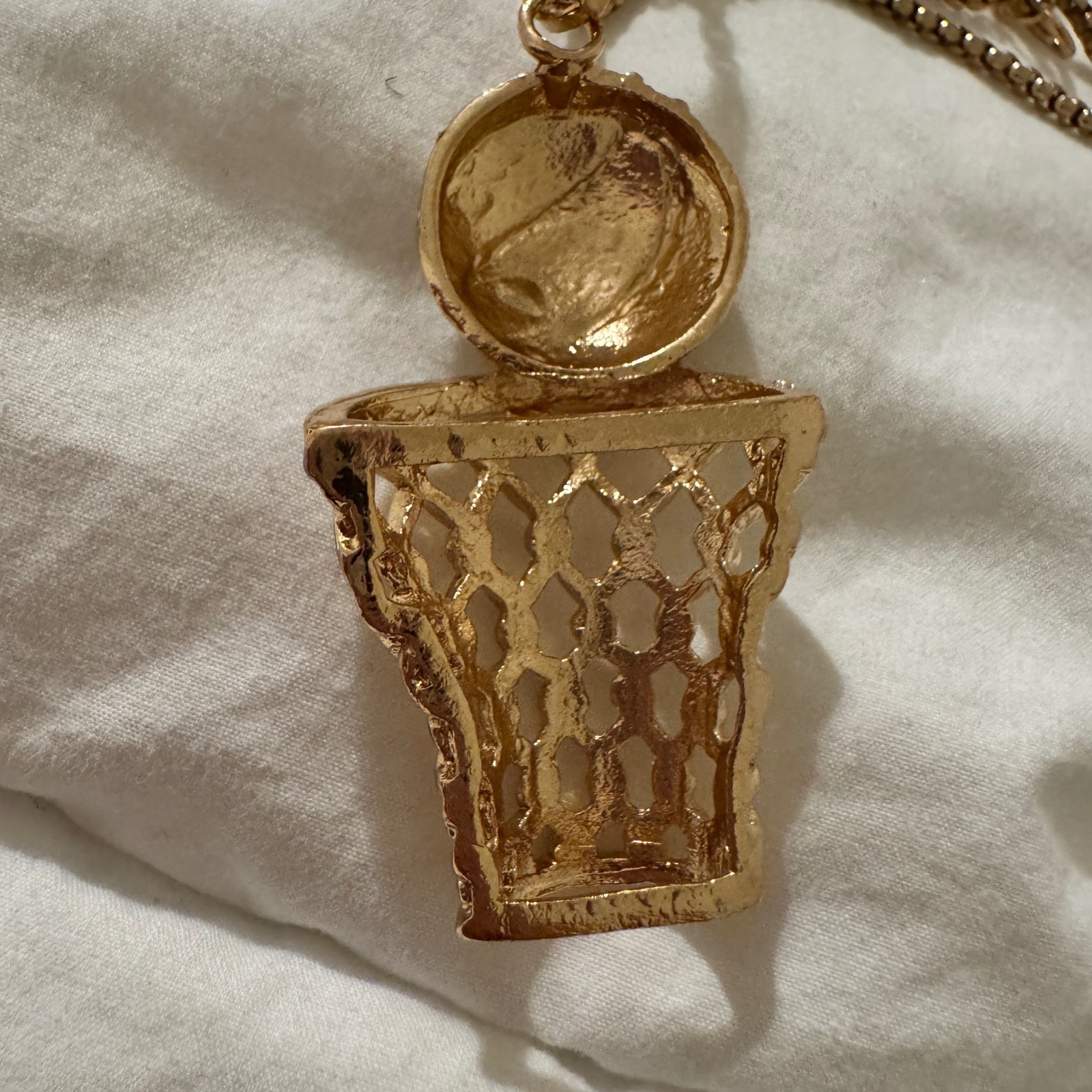 Gold Tone Basketball Hoop Rhinestone Pendant Necklace Box Chain Hip Hop Style