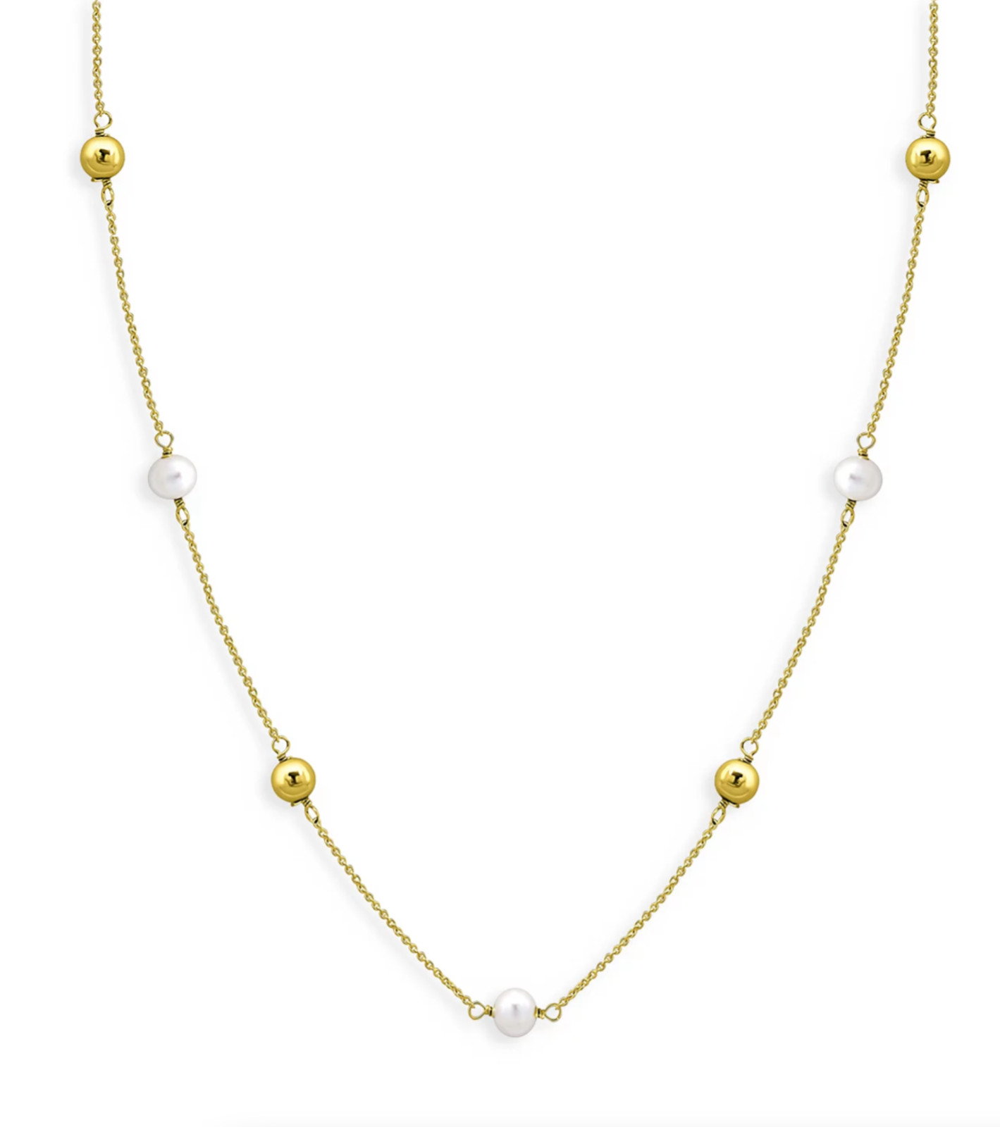 AQUA BEAD CULTURED FRESHWATER PEARL 18K GOLD PLATED SILVER NECKLACE 16″ NEW NWT