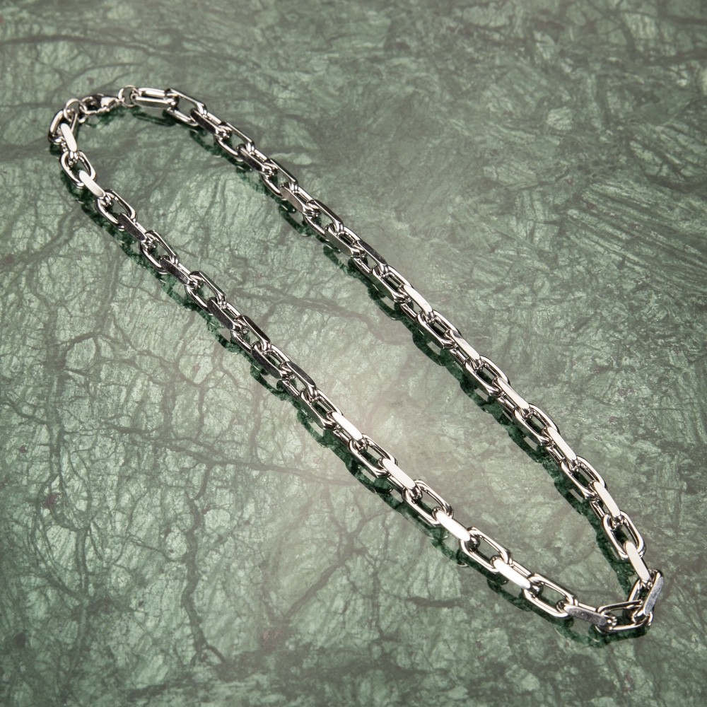Solid White Gold Plated 316 Stainless Steel 8MM Rolo Hermes Link Chain Necklace