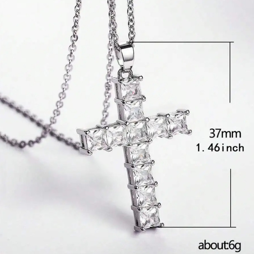 1pc Gold Cross Pendant Necklace – Multicolor Crystal Religious Jewelry for Women