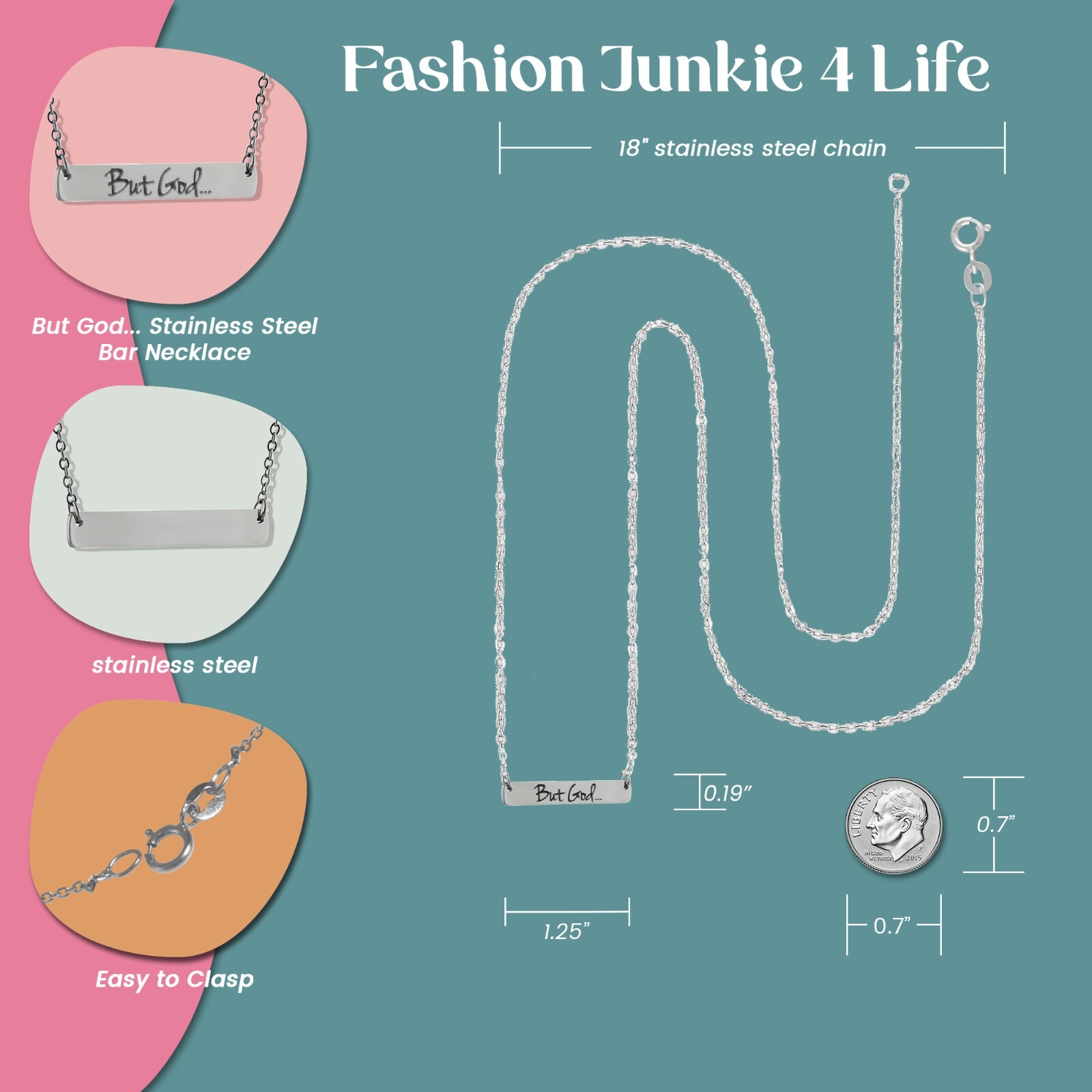 FashionJunkie4Life “But God…” Stainless Steel Bar Pendant Necklace