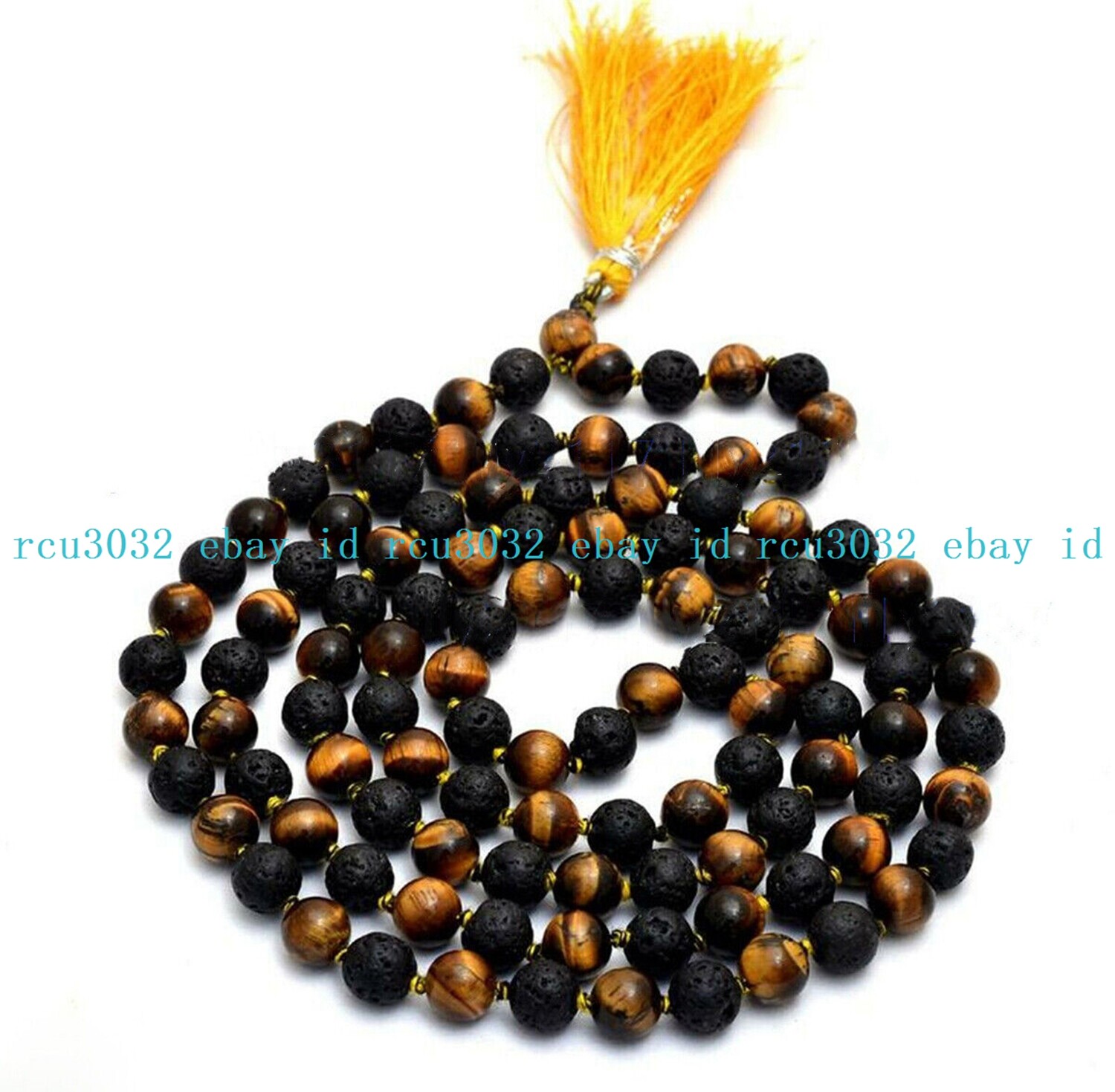 Natural Lava Rock Tiger’s Eye Gems Tibet Buddhist 108 Prayer Beads Mala Necklace