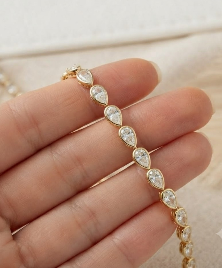 Natural Moissanite Pear Gold Tone Bezel Set Women Necklace 925 Sterling Silver