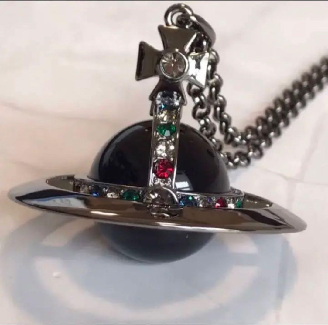 Vivienne Westwood Necklace Medium Orb Gunmetal x Black Top 6.5cm C:80cm w/drawst